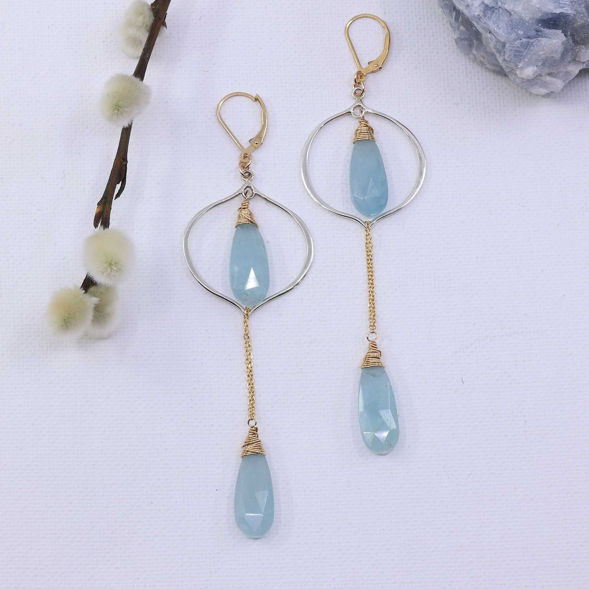 Breeze - Aquamarine Drop Earrings alt image | Breathe Autumn Rain Artisan Jewelry