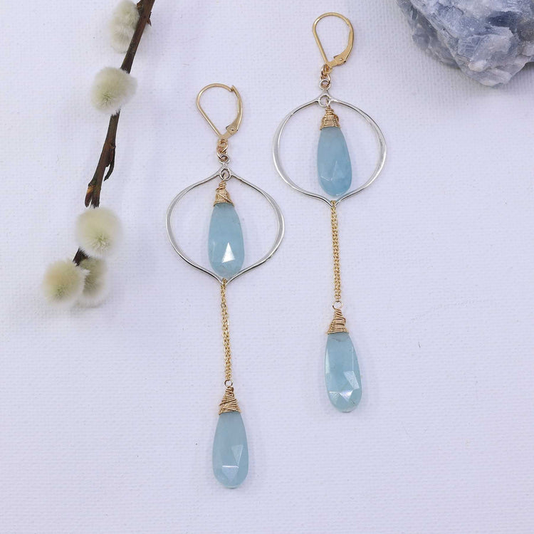 Breeze - Aquamarine Drop Earrings alt image | Breathe Autumn Rain Artisan Jewelry