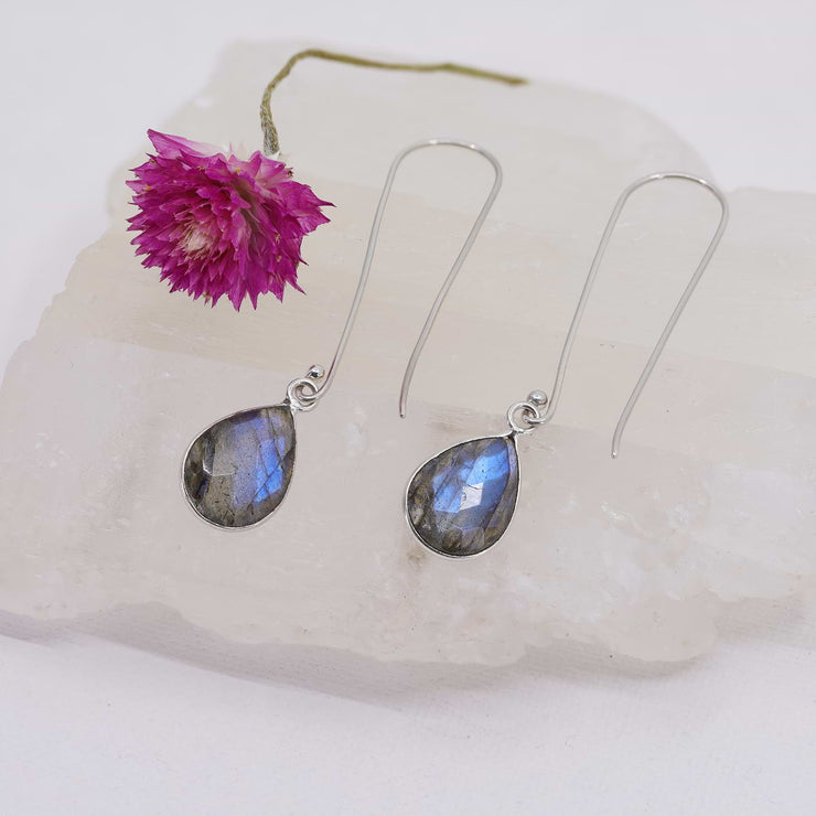 Brunswick - Long Labradorite Sterling Silver Earrings main image | Breathe Autumn Rain Artisan Jewelry