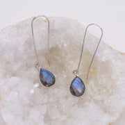 Brunswick - Long Labradorite Sterling Silver Earrings alt image | Breathe Autumn Rain Artisan Jewelry