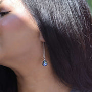 Brunswick - Long Labradorite Sterling Silver Earrings life style image | Breathe Autumn Rain Artisan Jewelry