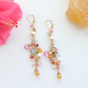 Camille - Multi Gemstone and Pearl Gold Cluster Earrings main image | Breathe Autumn Rain Artisan Jewelry