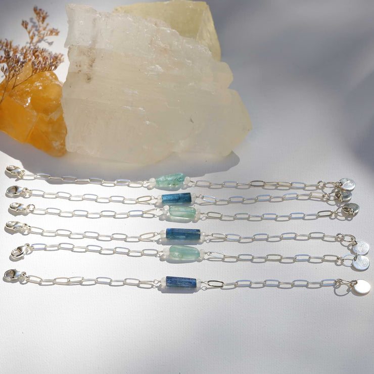 Camille - Raw Kyanite or Organic Aquamarine Sterling Silver Chain Bracelet alt image | Breathe Autumn Rain Artisan Jewelry