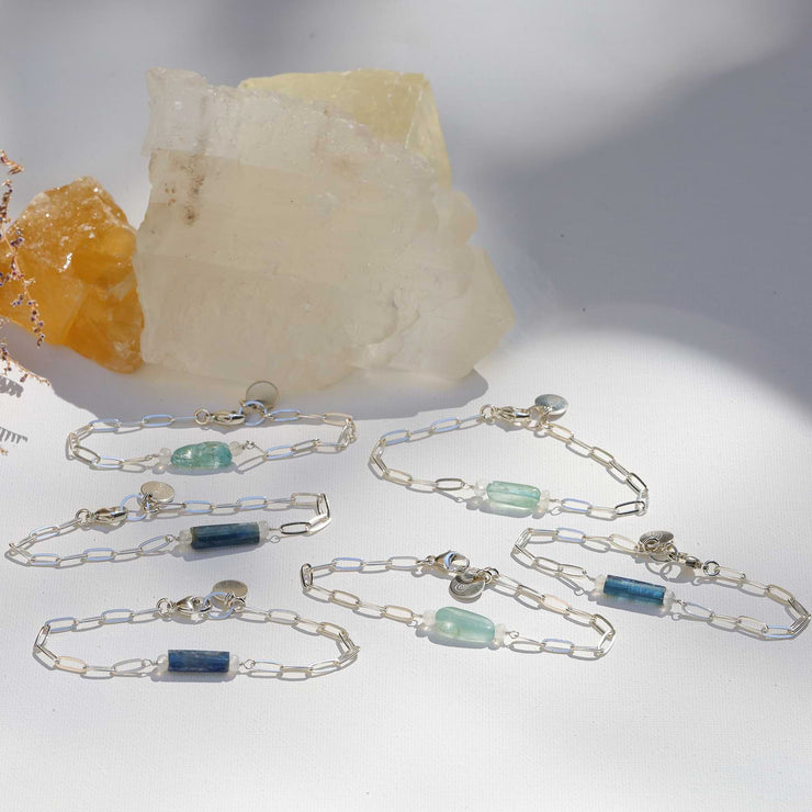 Camille - Raw Kyanite or Organic Aquamarine Sterling Silver Chain Bracelet main image | Breathe Autumn Rain Artisan Jewelry