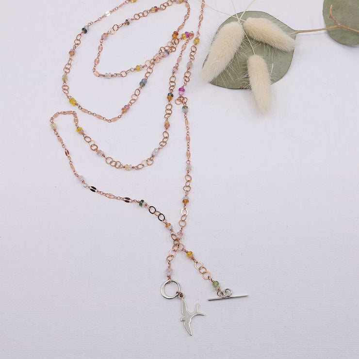 Capistrano - Rose Gold Sapphire Lariat Necklace image | Breathe Autumn Rain Artisan Jewelry