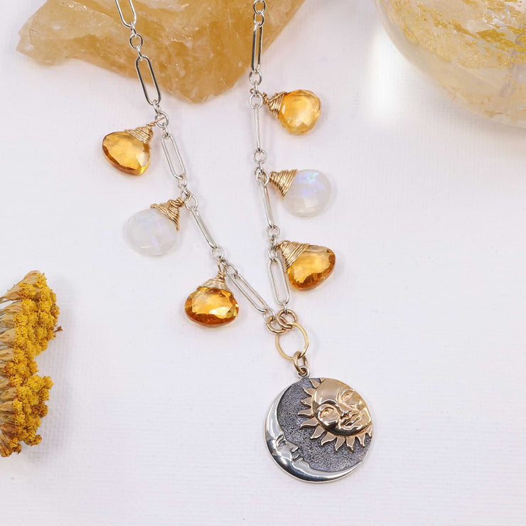 Celestial Affair - Citrine and Moonstone Silver Celestial Pendant Necklace main image | Breathe Autumn Rain Artisan Jewelry