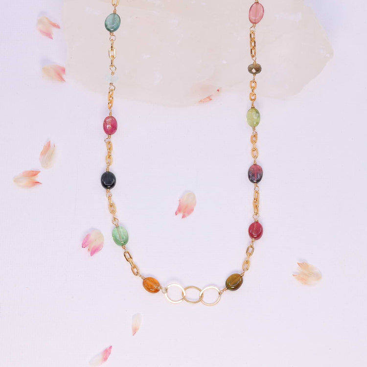Chelsea - Multi Tourmaline Gold Chain Link Necklace image 4 | Breathe Autumn Rain Artisan Jewelry