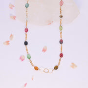 Chelsea - Multi Tourmaline Gold Chain Link Necklace image 4 | Breathe Autumn Rain Artisan Jewelry