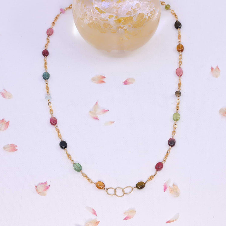 Chelsea - Multi Tourmaline Gold Chain Link Necklace image 1 | Breathe Autumn Rain Artisan JewelryChelsea - Multi Tourmaline Gold Chain Link Necklace image 2 | Breathe Autumn Rain Artisan Jewelry