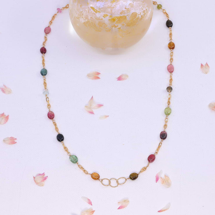 Chelsea - Multi Tourmaline Gold Chain Link Necklace image 1 | Breathe Autumn Rain Artisan JewelryChelsea - Multi Tourmaline Gold Chain Link Necklace image 2 | Breathe Autumn Rain Artisan Jewelry