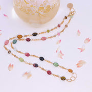 Chelsea - Multi Tourmaline Gold Chain Link Necklace image 3 | Breathe Autumn Rain Artisan Jewelry