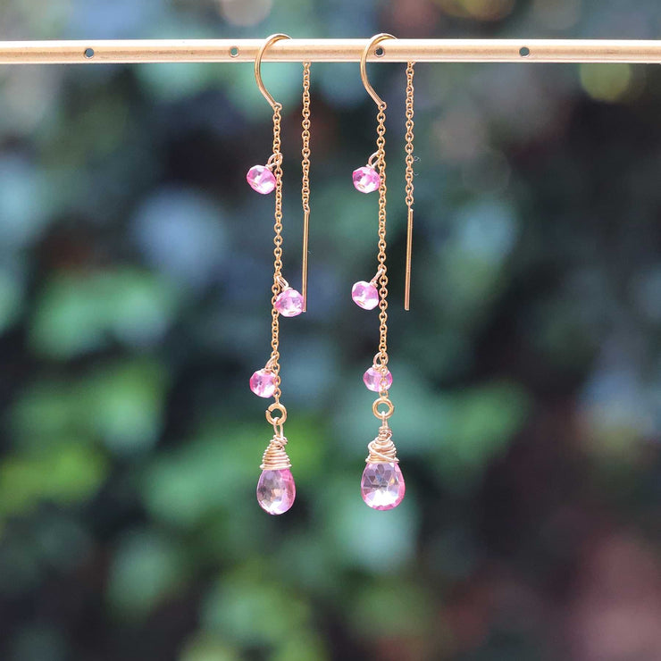 Clara - Pink Topaz Gold Threader Earrings  alt image | Breathe Autumn Rain Artisan Jewelry