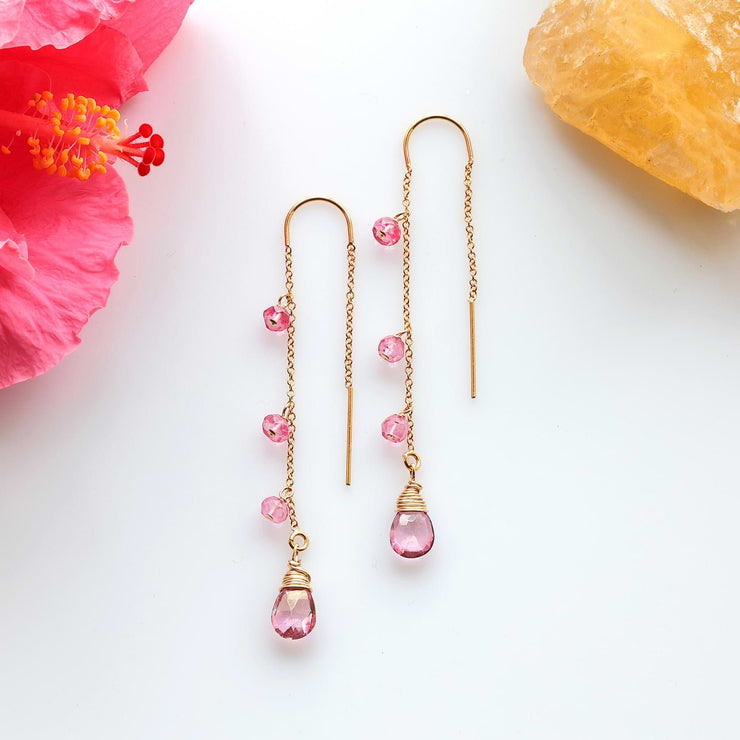 Clara - Pink Topaz Gold Threader Earrings  main image | Breathe Autumn Rain Artisan Jewelry