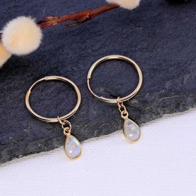 Cloud - Dainty Gold Moonstone Hoop Earrings main image | Breathe Autumn Rain Artisan Jewelry