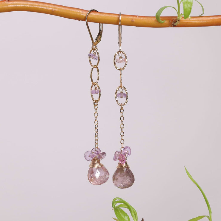 Cloudiest Days - Lilac Sapphire Gold Drop Earrings main image | Breathe Autumn Rain