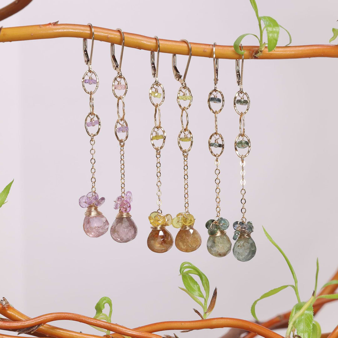 Cloudiest Days - Sapphire Gold Drop Earrings main image | Breathe Autumn Rain