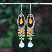 Cote d'Azur - Carnelian, Aqua Chalcedony and Turquoise Drop Earrings alt image | Breathe Autumn Rain Artisan Jewelry