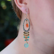 Cote d'Azur - Carnelian, Aqua Chalcedony and Turquoise Drop Earrings life style image | Breathe Autumn Rain Artisan Jewelry
