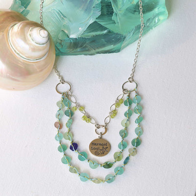 Crystal Cove - Roman Glass Double Strand Charm Necklace main image | Breathe Autumn Rain Artisan Jewelry