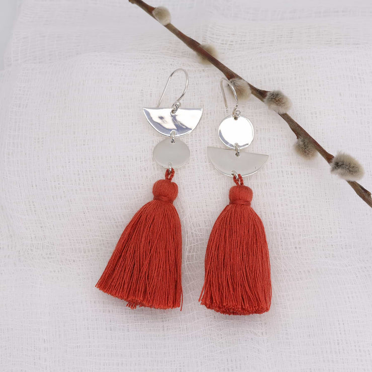 Dancing with Moons - Sterling Silver Tassel Earrings sunshine alt image | Breathe Autumn Rain Artisan Jewelry