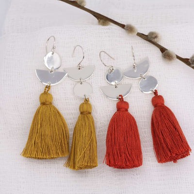 Dancing with Moons - Sterling Silver Tassel Earrings main image | Breathe Autumn Rain Artisan Jewelry