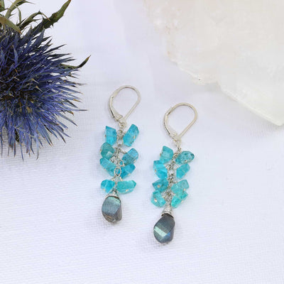Day and Night - Labradorite and Apatite Cluster Earrings main image | Breathe Autumn Rain Artisan Jewelry