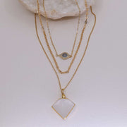 Desert Rose - Selenite Pendant Gold Layered Neckace layering example image | Breathe Autumn Rain Artisan Jewelry