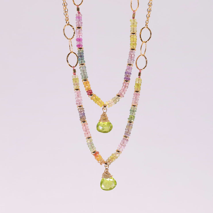 Desert Sky - Multi Pastel Sapphire and Peridot Necklace alt image | Breathe Autumn Rain Artisan Jewelry