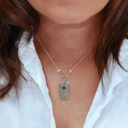 Divination - Silver Tarot Card Pendant Necklace life style image | Breathe Autumn Rain Artisan Jewelry
