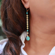 Driftwood - Aqua Chalcedony and Amazonite Gold Statement Earrings life style image | Breathe Autumn Rain Artisan Jewelry
