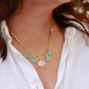 Driftwood - Aqua Chalcedony and Moonstone Gold Statement Necklace life style image | Breathe Autumn Rain Artisan Jewelry