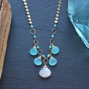 Driftwood - Aqua Chalcedony and Moonstone Gold Statement Necklace main image | Breathe Autumn Rain Artisan Jewelry