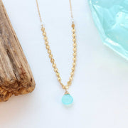 Driftwood - Aqua Chalcedony Dainty Gold Necklace alt image | Breathe Autumn Rain Artisan Jewelry