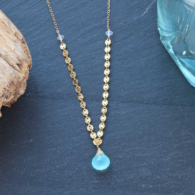 Driftwood - Aqua Chalcedony Dainty Gold Necklace main image | Breathe Autumn Rain Artisan Jewelry
