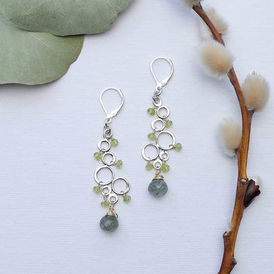 Dublin - Peridot Moss Aquamarine Silver Earrings main image | Breathe Autumn Rain Artisan Jewelry