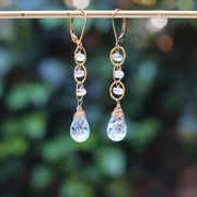 Enchanted - Aquamarine and Moonstone Gold Tiered Earrings alt image | Breathe Autumn Rain Artisan Jewelry