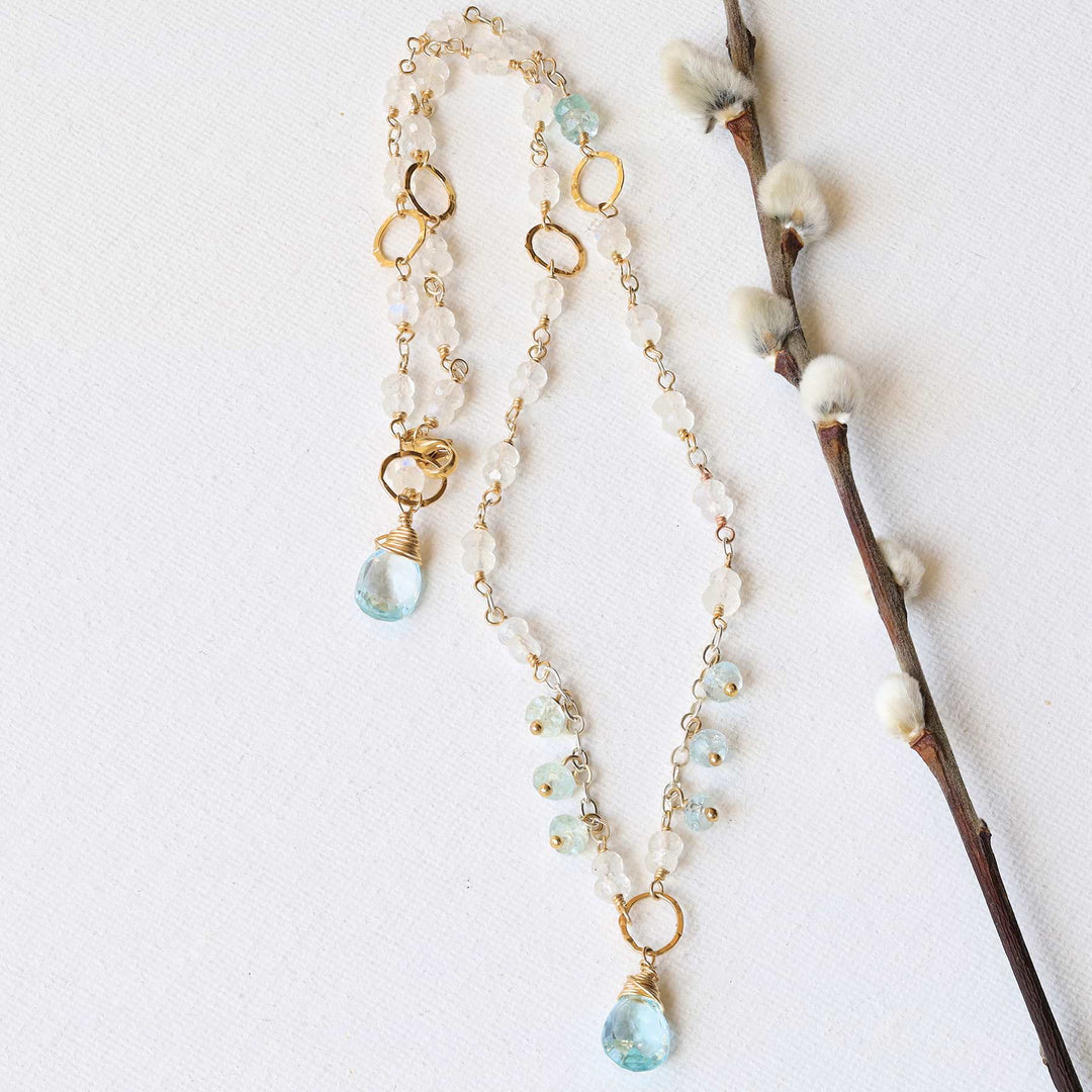 Enchanted - Moonstone Aquamarine Sky Blue Topaz Necklace alt image | Breathe Autumn Rain Artisan Jewelry