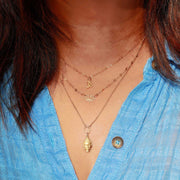 Enlightenment - Buddha Lotus Om Gold Triple-Strand Gold Necklace life style image | Breathe Autumn Rain Artisan Jewelry