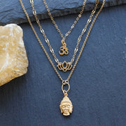 Enlightenment - Buddha Lotus Om Gold Triple-Strand Gold Necklace main image | Breathe Autumn Rain Artisan Jewelry