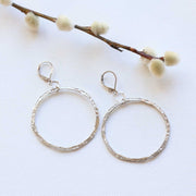 Enso - Large Hand Forged Sterling Silver Hoop Earrings main image | Breathe Autumn Rain Artisan Jewelry