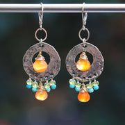 Fall in California - Turquoise Hammered Silver Hoop Earrings alt image | Breathe Autumn Rain Artisan Jewelry