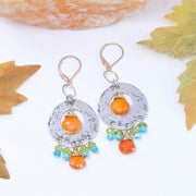 Fall in California - Turquoise Hammered Silver Hoop Earrings main image | Breathe Autumn Rain Artisan Jewelry