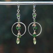 Fiona - Chrome Diopside and Peridot Silver Drop Hoop Earrings alt image | Breathe Autumn Rain Artisan Jewelry