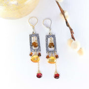 Fireplace - Citrine and Garnet Hammered Silver Frame Earrings alt image | Breathe Autumn Rain Artisan Jewelry