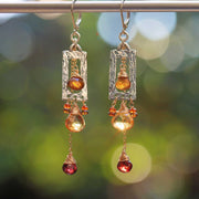 Fireplace - Citrine and Garnet Hammered Silver Frame Earrings main image | Breathe Autumn Rain Artisan Jewelry