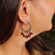 Flamenco Dance - Garnet Silver Hoop Earrings life style alt image | Breathe Autumn Rain Artisan Jewelry