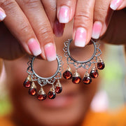 Flamenco Dance - Garnet Silver Hoop Earrings main image | Breathe Autumn Rain Artisan Jewelry