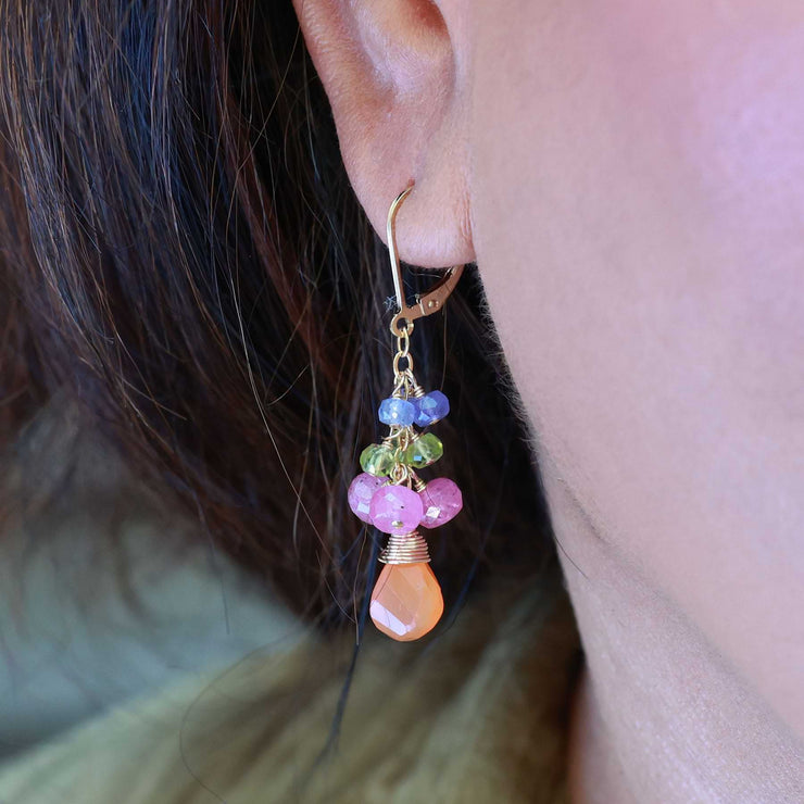 Flower Market - Multi Gemstone Gold Cluster Earrings life style image | Breathe Autumn Rain Artisan Jewelry