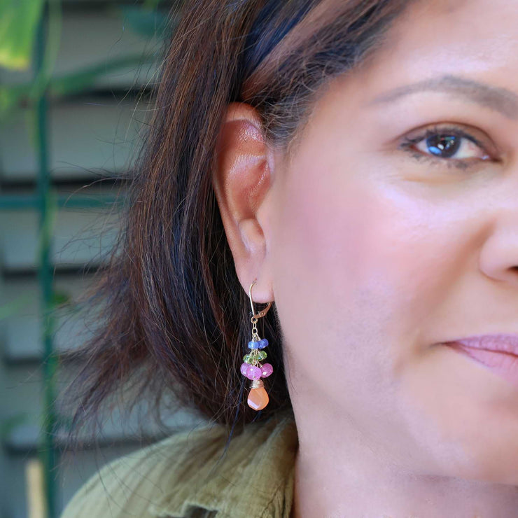 Flower Market - Multi Gemstone Gold Cluster Earrings life style image | Breathe Autumn Rain Artisan Jewelry
