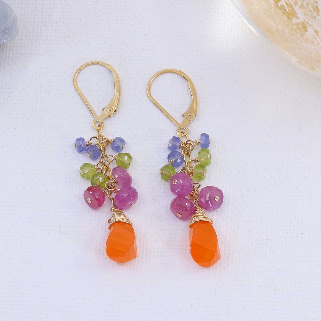 Flower Market - Multi Gemstone Gold Cluster Earrings main image | Breathe Autumn Rain Artisan Jewelry